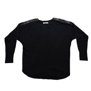 Sioni Milano Black Studded Shoulder Knit Top Modern Chic Womens Sweater